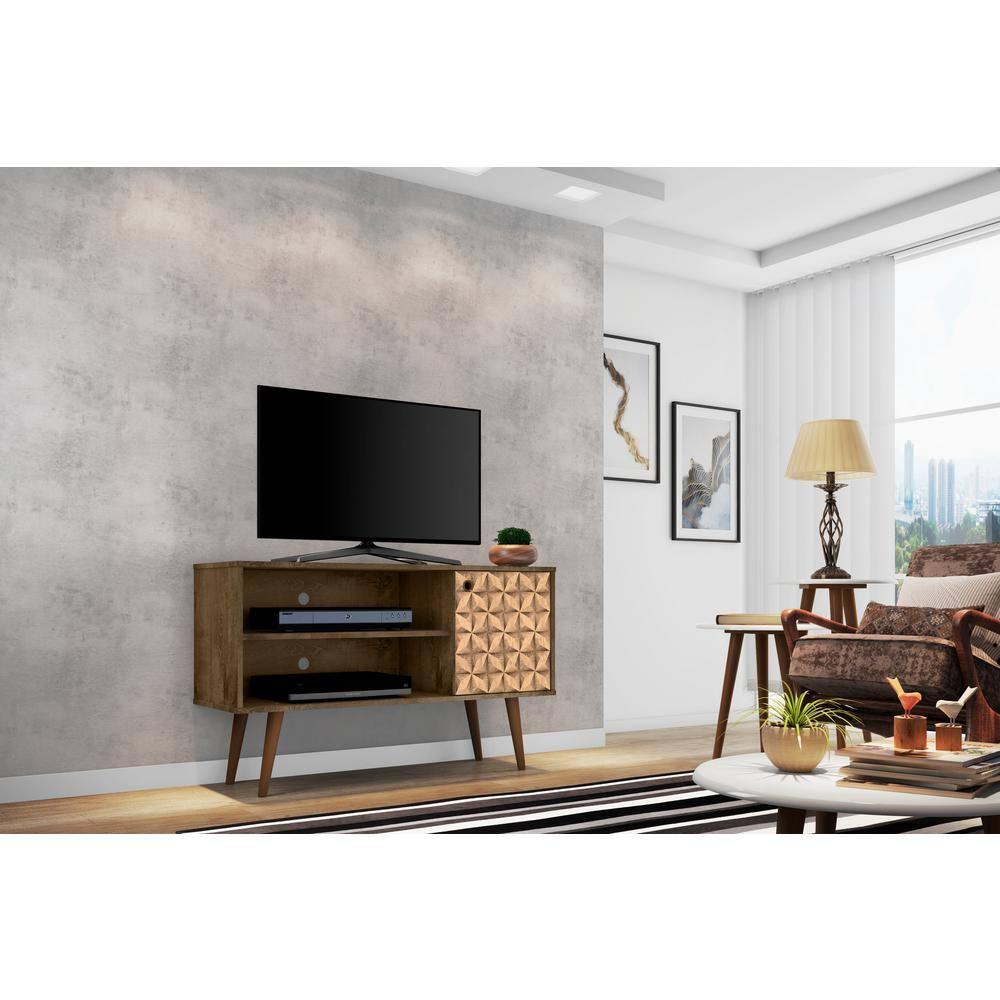Liberty Mid-Century Modern 2 Shelves and 1 Door with TV Stand for TVs up to 46" Rustic Brown - Manhattan Comfort