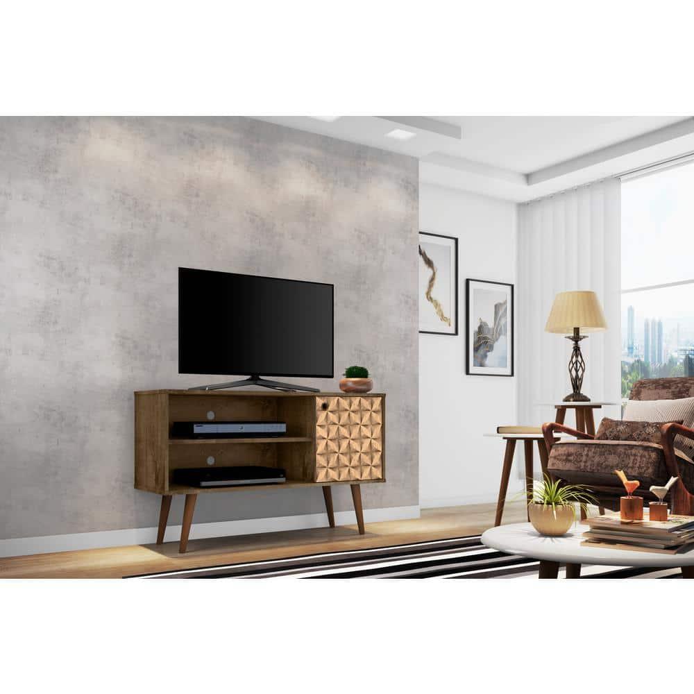 Liberty Mid-Century Modern 2 Shelves and 1 Door with TV Stand for TVs up to 46" Rustic Brown - Manhattan Comfort