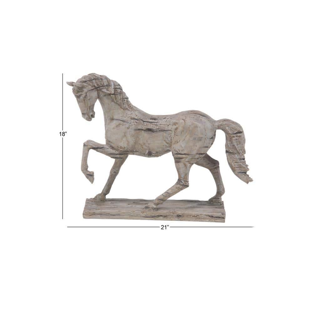 Beige Resin Prancing Horse Figurine with Weathered Finish
