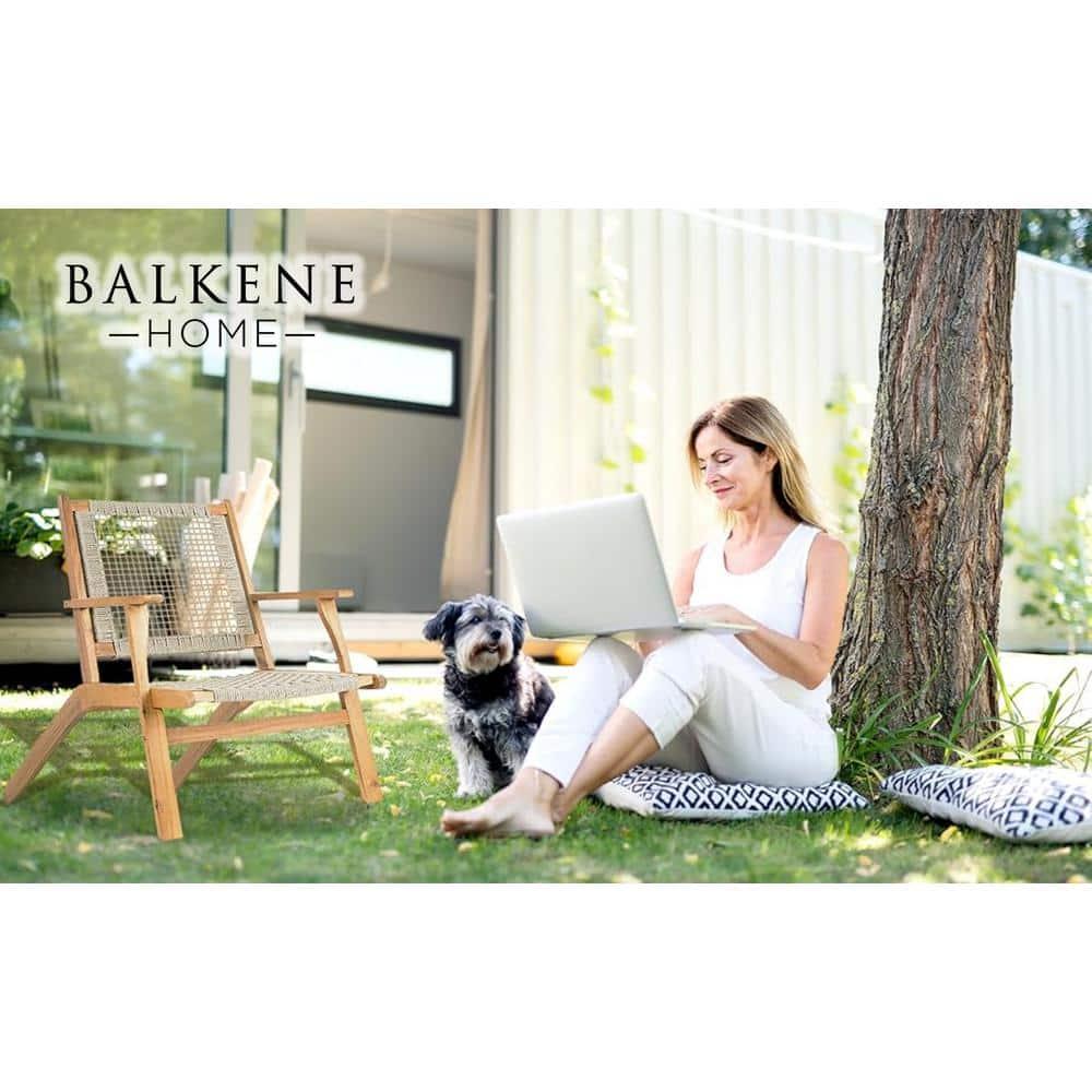 Balkene Home Patio Sense Vega Natural Stain Chair ,Acacia Wood Construction ,Woven Web Seat- Navy Blue Cording