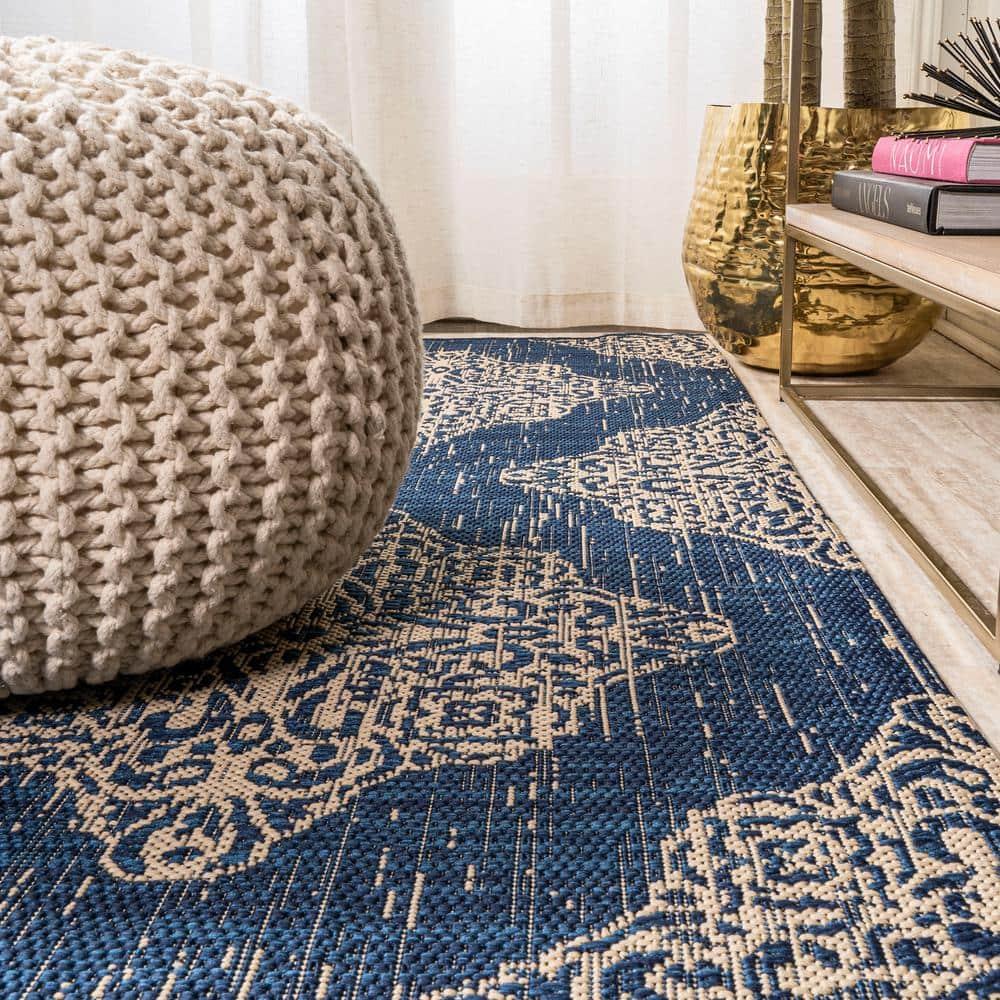 JONATHAN Y SMB121A-28 Tuscany Ornate Medallions Navy/Beige 2 ft. x 8 ft. Indoor/Outdoor Runner Rug, Casual, Pet Friendly, Stain Resistant, Easy to Clean, for Patio, Living Room; Kitchen, Bedroom
