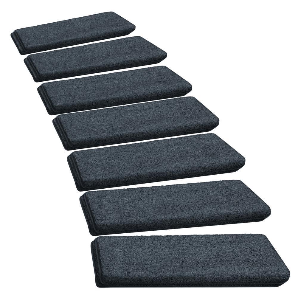 PURE ERA Non-Slip Ultra Plush Soft Bullnose Carpet Stair Treads Set of 14 Tape Free Washable Self Adhesive Dark Grey 9.5" x 30"x1.2"