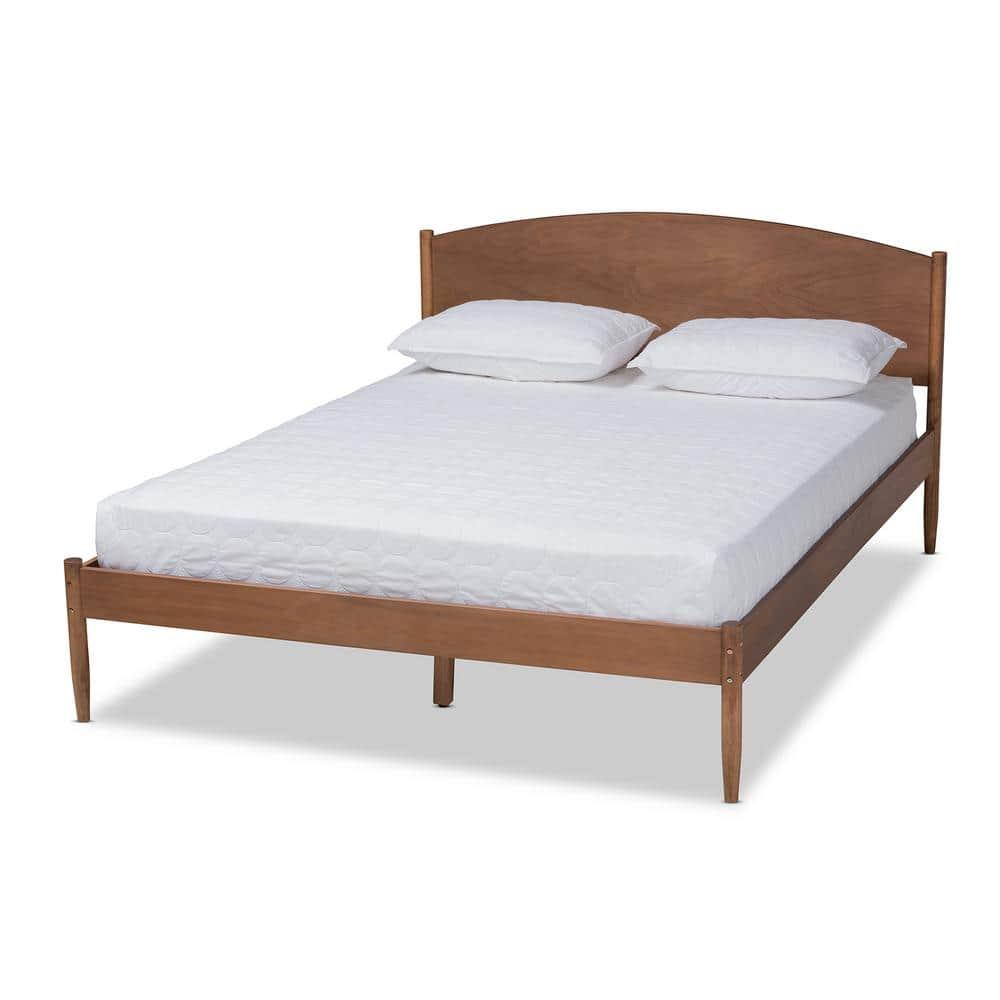 Queen Leanora Wood Platform Bed Ash Walnut - Baxton Studio: Mid-Century Design, Tapered Legs