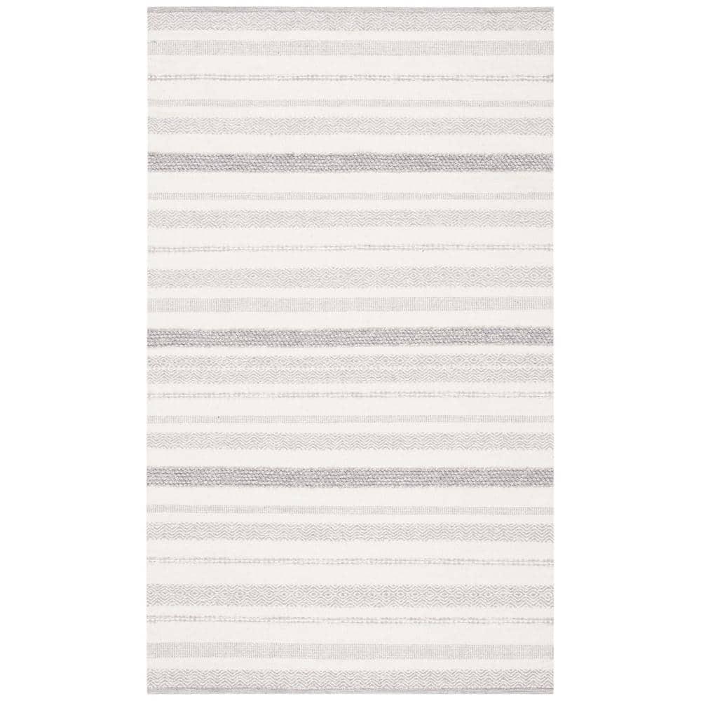 Striped Kilim STK501 Hand Woven Area Rug - Ivory/Grey - 5'x8' - Safavieh.