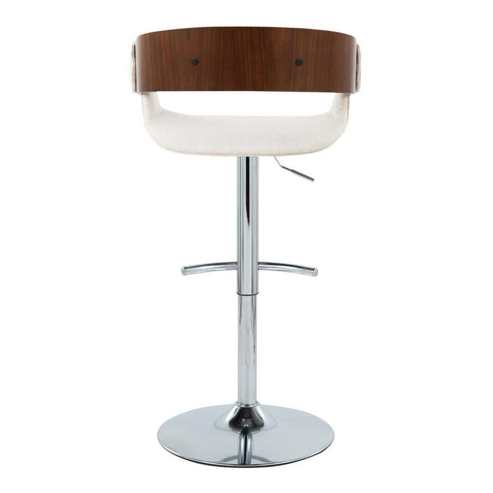 Set of 2 Elisa Adjustable Barstools Chrome/Walnut/Cream - LumiSource: Swivel, Footrest, Mid-Century Design