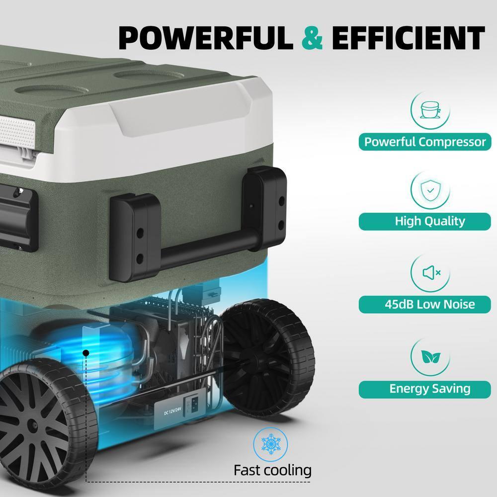 ALPICOOL 12V/24V/220V Portable Car Fridge, 42 Qt Dual Zones Large Capacity Freezer or Cooler for Freezing Food or Drink, Robust Wheels & Retractable Handle Portable Car Refrigerator for Easy Moving, Smart & User Friendly Design for Long-Trip, Camping, Picnic