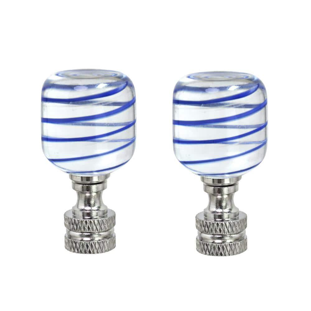 Aspen Creative 24011-12, 2 Pack Clear with Blue Line Glass Lamp Nickel Finish, 2" Tall Finial, Clear & Blue
