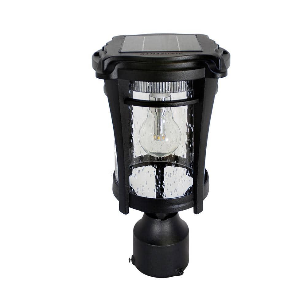 Eligia Black 1-Light 13" H Solar Powered Lantern Warm White Post Light with Pier and Wall