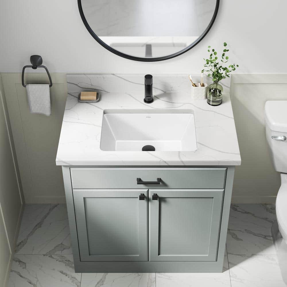 KRAUS Elavo. Rectangular Porcelain Ceramic Undermount Bathroom Sink In White With Overflow Drain, KCU-244