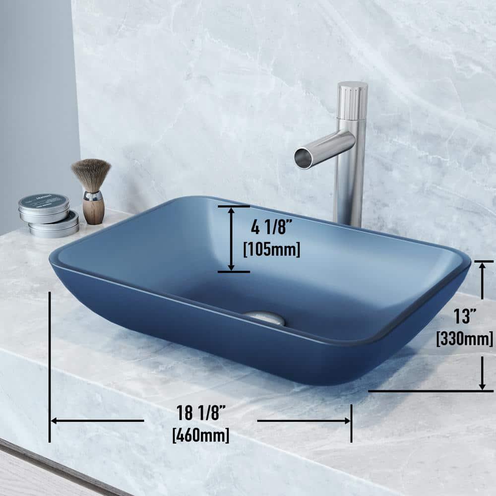 Sottile 18" L x 13" W x 4" H Rectangular Glass Vessel Bathroom Sink with 11" H Faucet