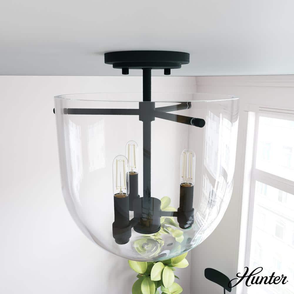 Hunter Sacha Natural Iron 3 Light Flush Mount Ceiling Light Fixture