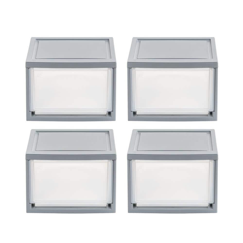 IRIS 14.5qt 4pk Compact Stacking Storage Plastic Drawer Organizer with Clear Doors: Stackable Utility Storage Drawers