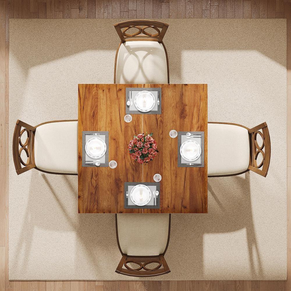 Finmind 39.4 Inches Square Dining Table for 4 People, Wooden Kitchen Table Small Dinner Table with Oak Finish Top and Solid Wood Legs, Oak Brown (Only Table)