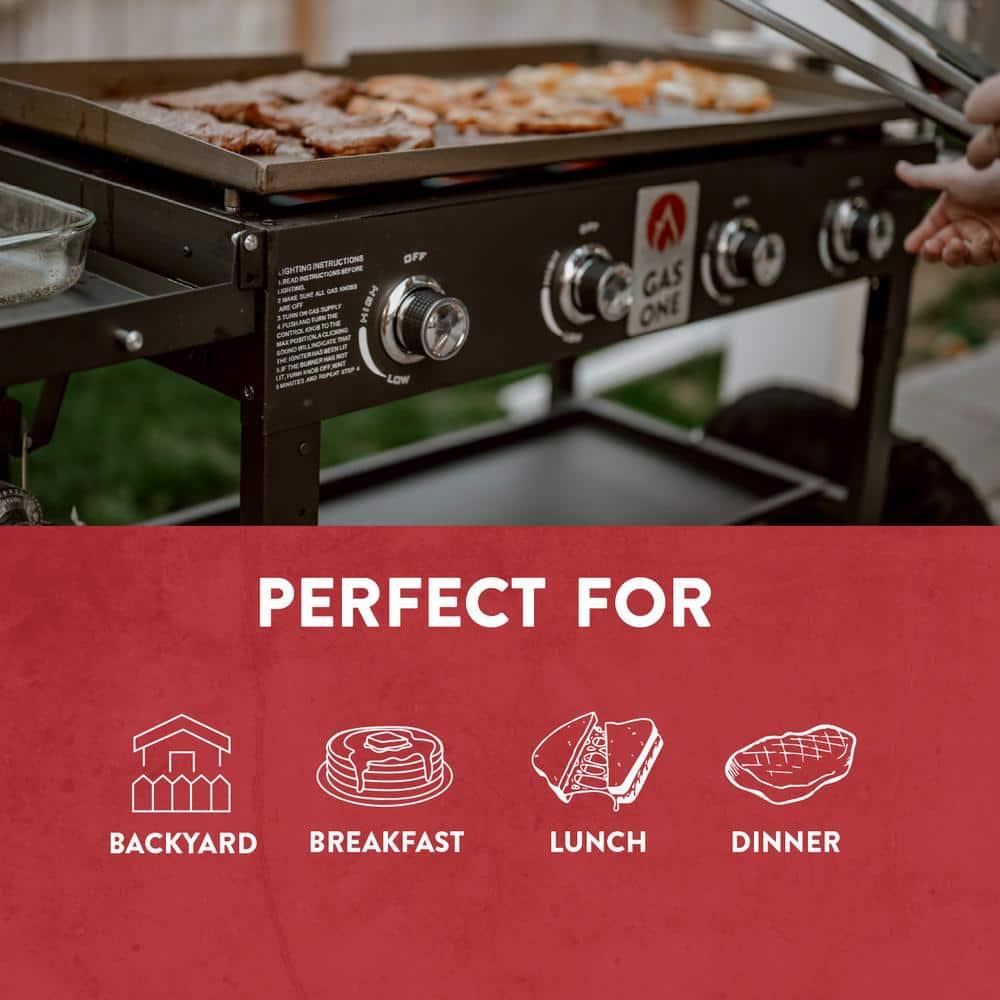 Flat Top Portable Propane Grill 36 in. with Foldable Legs in Black