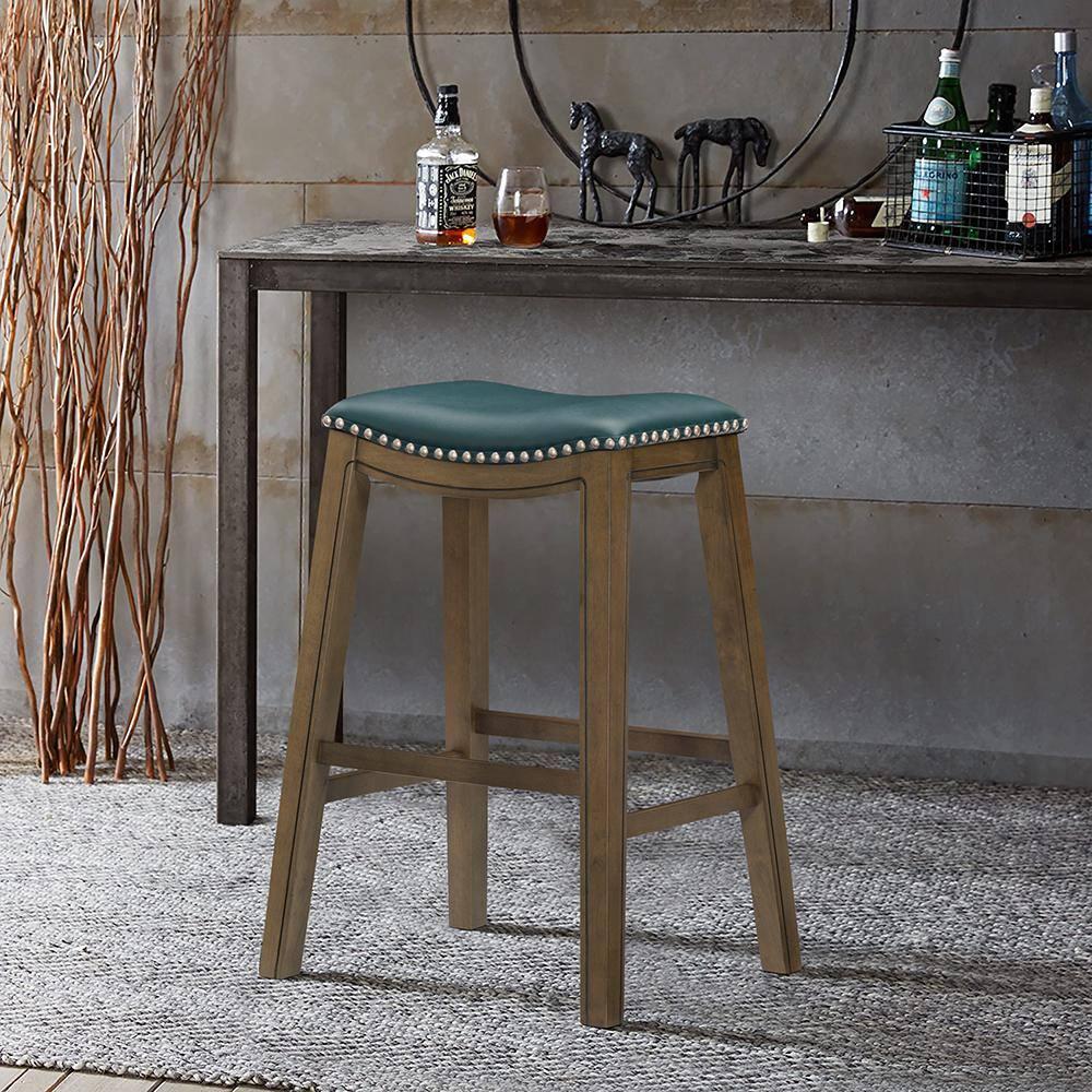 Homelegance 29" Pub Height Wooden Bar Stool Saddle Seat Barstool, Green Brown