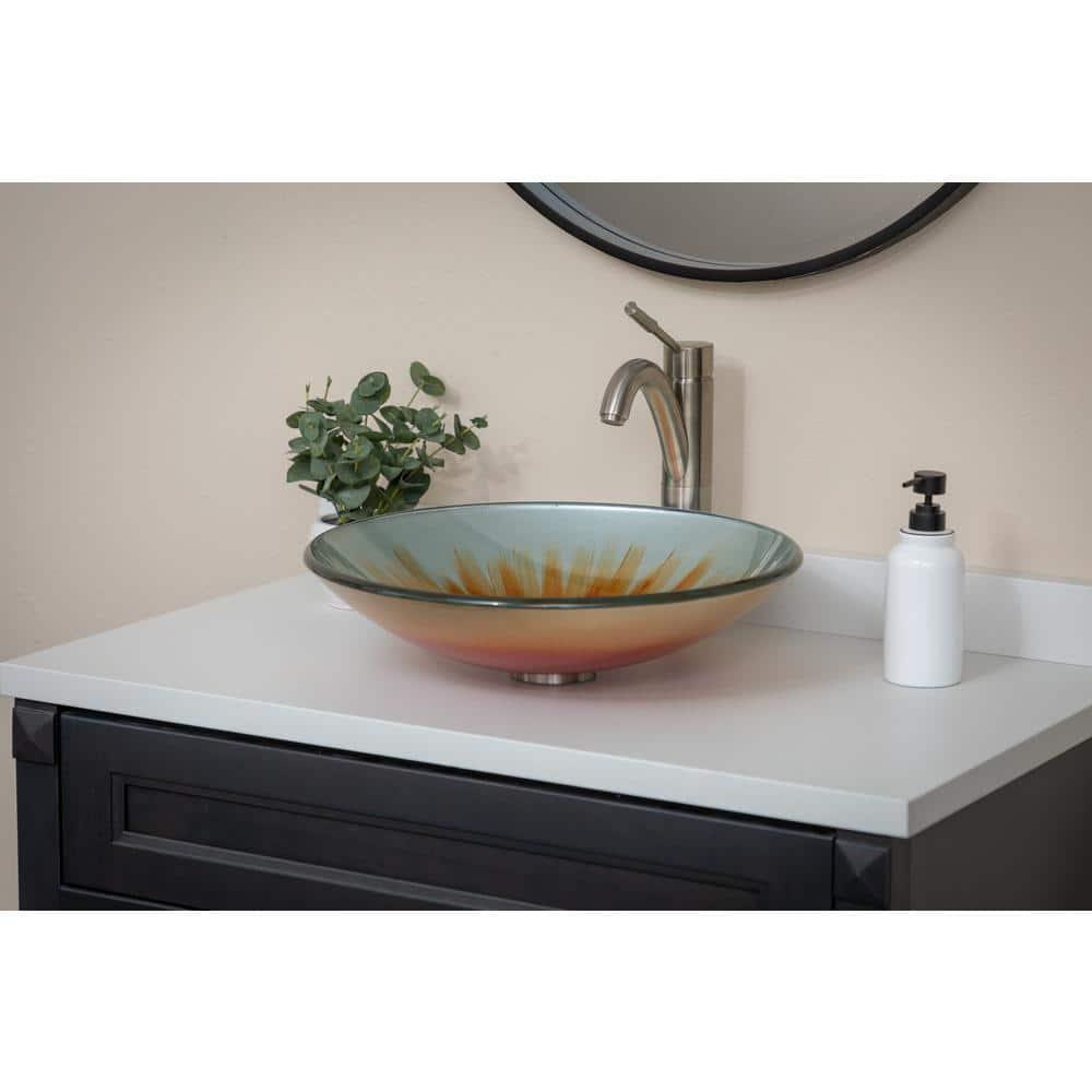 Eden Bath 18'' Orange Tempered Glass Circular Bathroom Sink