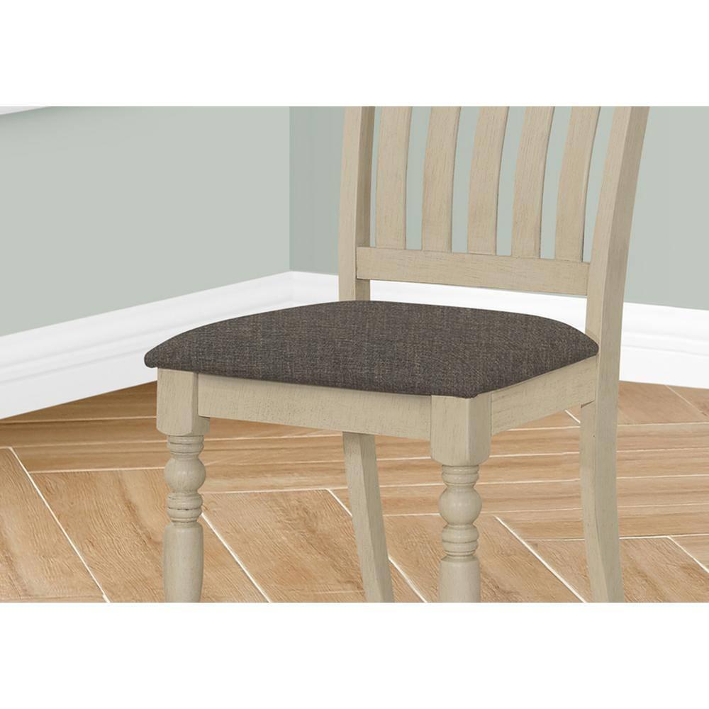 Antique Gray Linen Upholstered Wood Side Chair Set