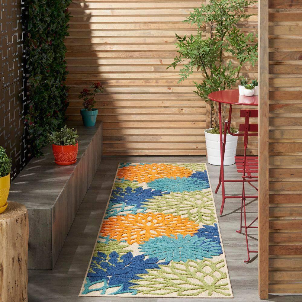 Nourison Aloha Floral Bloom Flatweave High-Low Indoor Outdoor Runner Rug Multicolor 2'3" x 10'