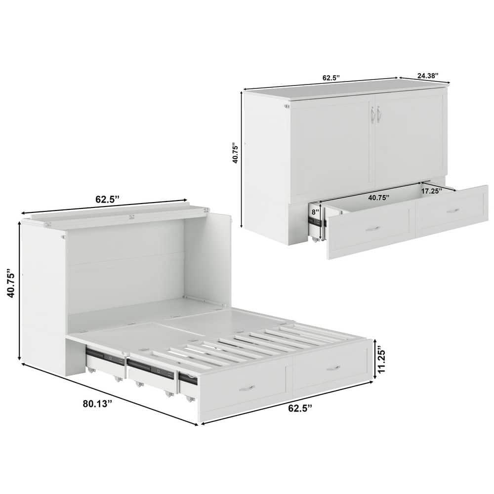 Hamilton Murphy Bed Chest Queen White with Charging Station