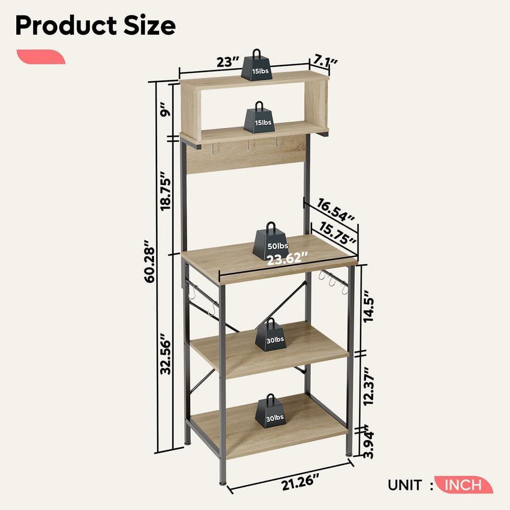 Bestier 5 Tier Microwave Stand, Coffee Bar Table with Storage for Small Space Kitchen 24in Light Oak