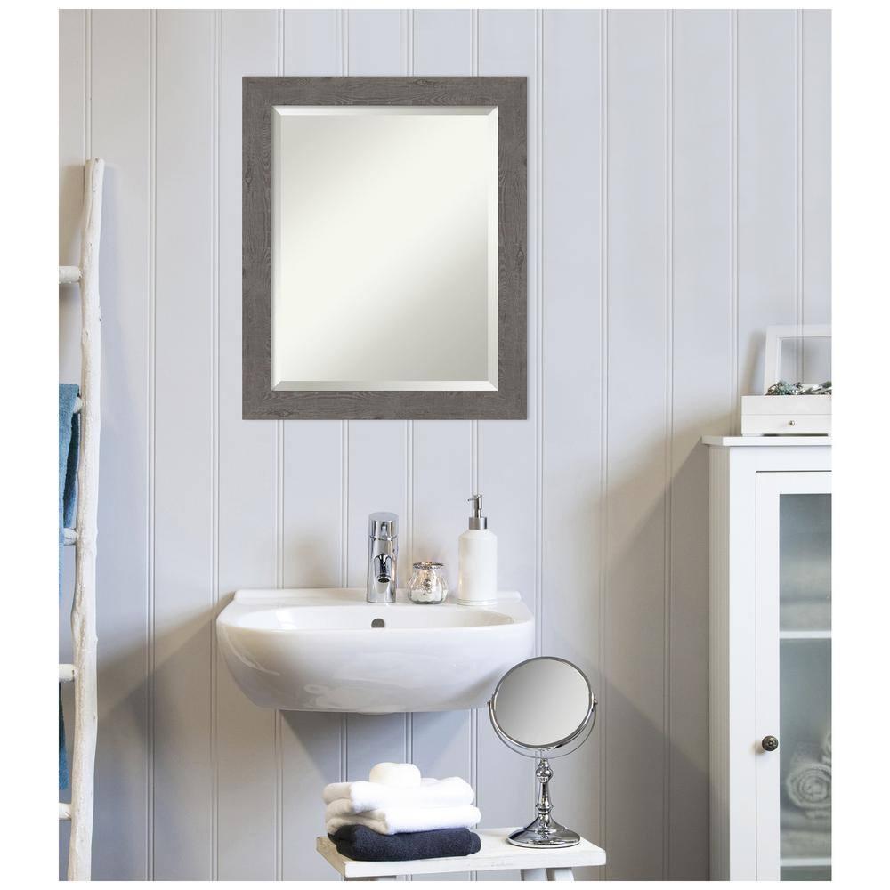 Medium Rectangle Distressed Grey Beveled Glass Modern Mirror (23.25 in. H x 19.25 in. W)
