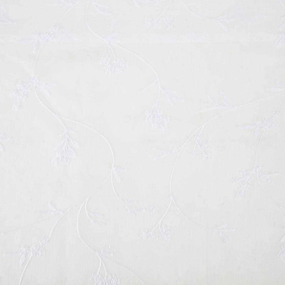 84"x50" Delia Embroidered Floral Sheer Rod Pocket Curtain Panel Ivory - No. 918: Modern Botanical Plain Weave