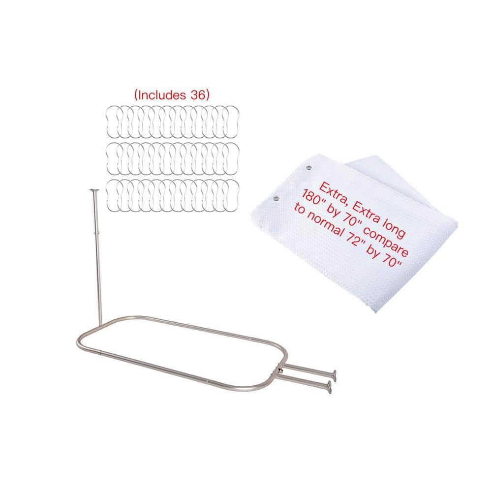 Utopia Alley Rustproof 54" L D-Shaped Fixed Shower Curtain Rod & Hook Set