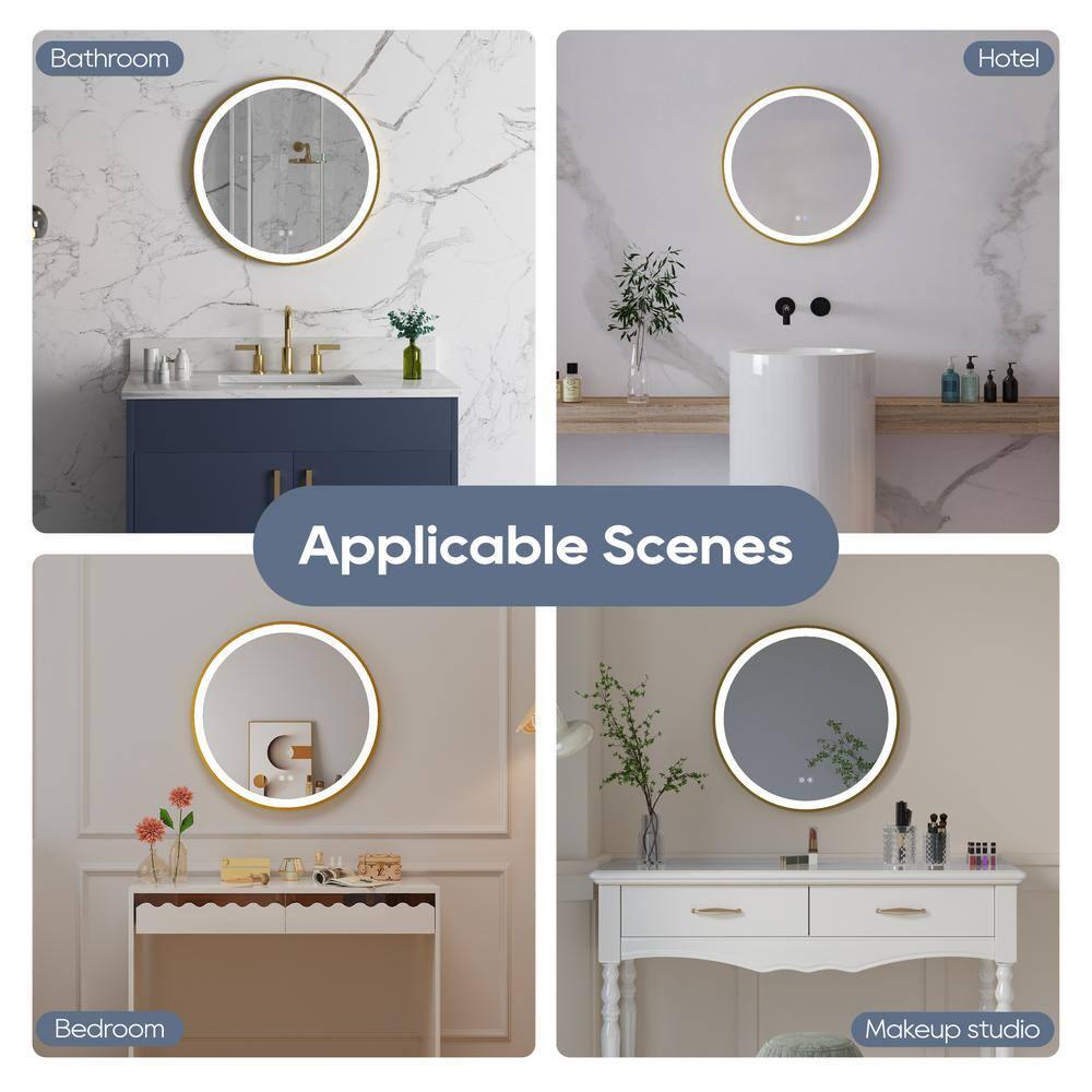 Deluxe Living Modern Round Illuminated Dimmable LED Anti Fog Makeup Bathroom Vanity Mirror