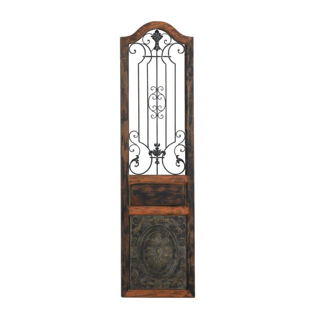 DecMode Decoración de Pared de Metal y Madera Inspirada en Puertas Arqueadas Rústicas 72" de Alto x 19 de Largo, Acabado en Marrón Desgastado con Carácter Orgánico