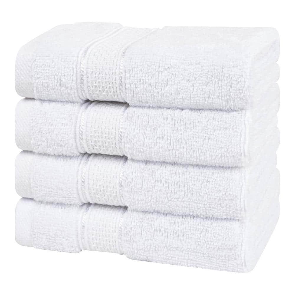 American Soft Linen Salem 4 Pack Washcloth Set, 100% Cotton Washcloth Hand Face Towels for Bathroom and Kitchen, White