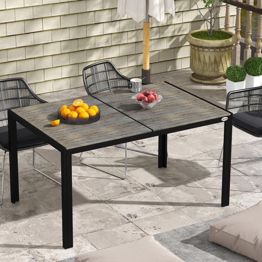 Outsunny Outdoor Dining Table for 6 People, Aluminum Rectangular Patio Table with Faux Wood Tabletop for Backyard, Lawn, 55" x 35.5", Gray