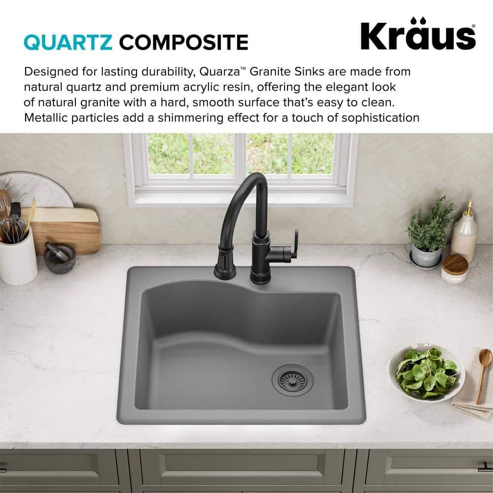 KRAUS Quarza™ 25" L Dual Mount Single Bowl Granite Kitchen Sink