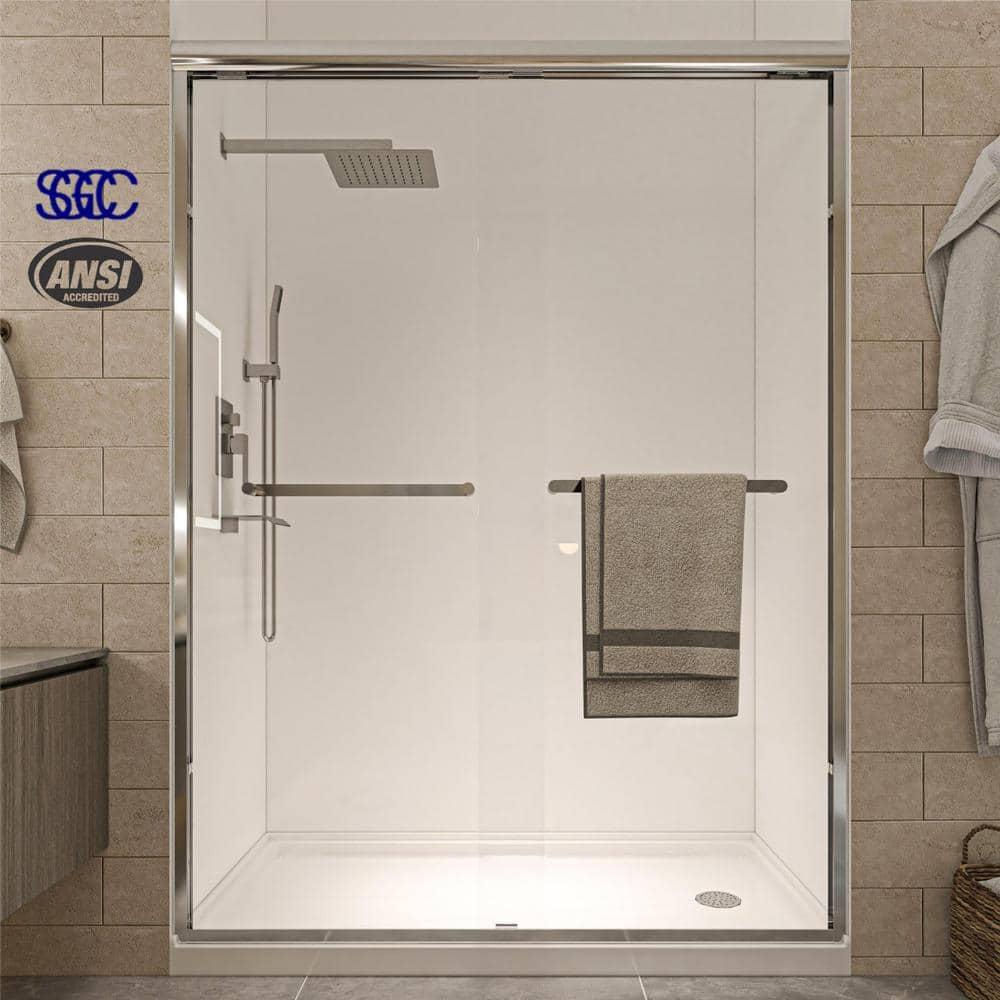56"-60" W x 72" H Double Sliding Semi-frameless Shower Door with Two Handles