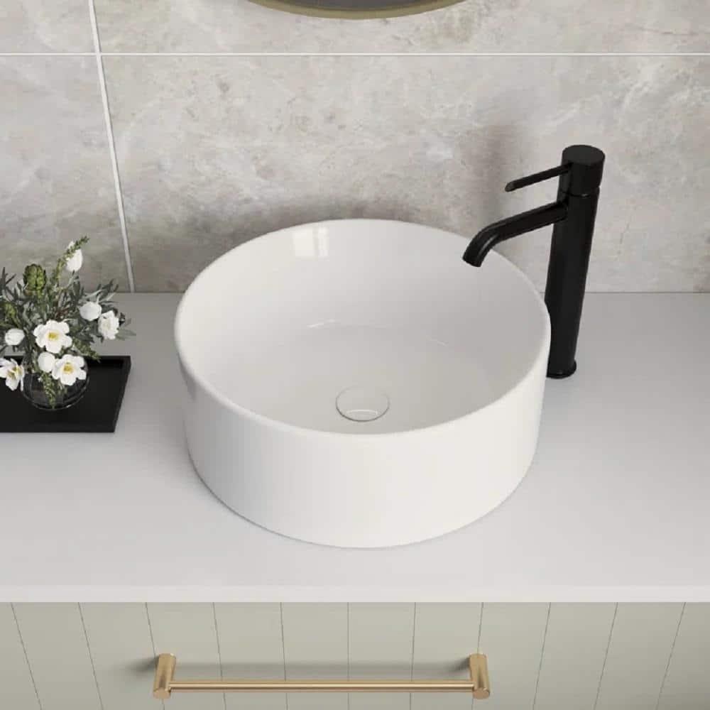 DeerValley Symmetry 16" Circular/Round White Vitreous Vessel Bathroom Sink