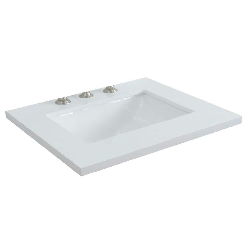 Bellaterra Home 25 in. White Quartz Top with Single White Ceramic Rectangular Sink
