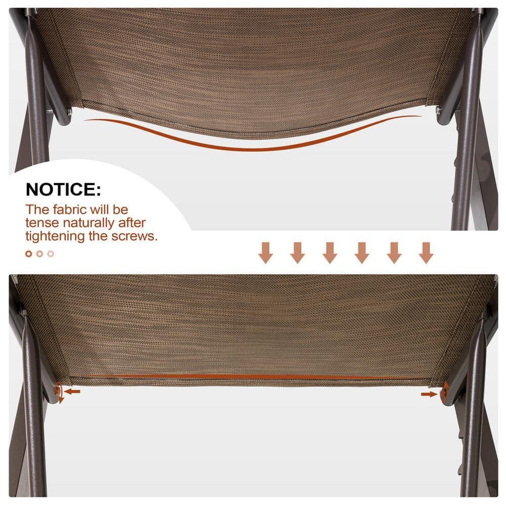 3pc Outdoor Five Position Adjustable Curved Aluminum Lounge Set Brown - Crestlive Products: Weather-Resistant Patio Furniture Set with Side Table