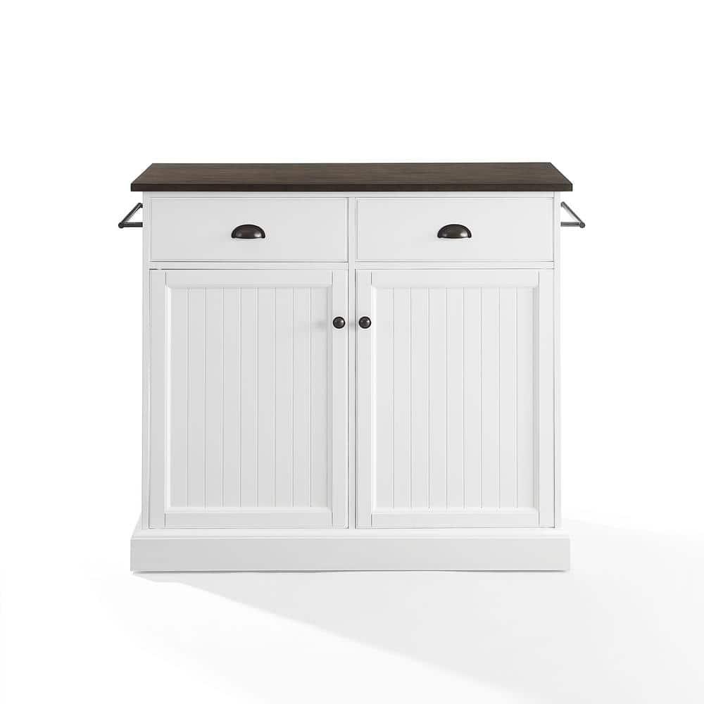 Crosley Shoreline Kitchen Island White/Dark Brown: Adjustable Shelves, Towel Bar, MDF & Veneer Storage Cart