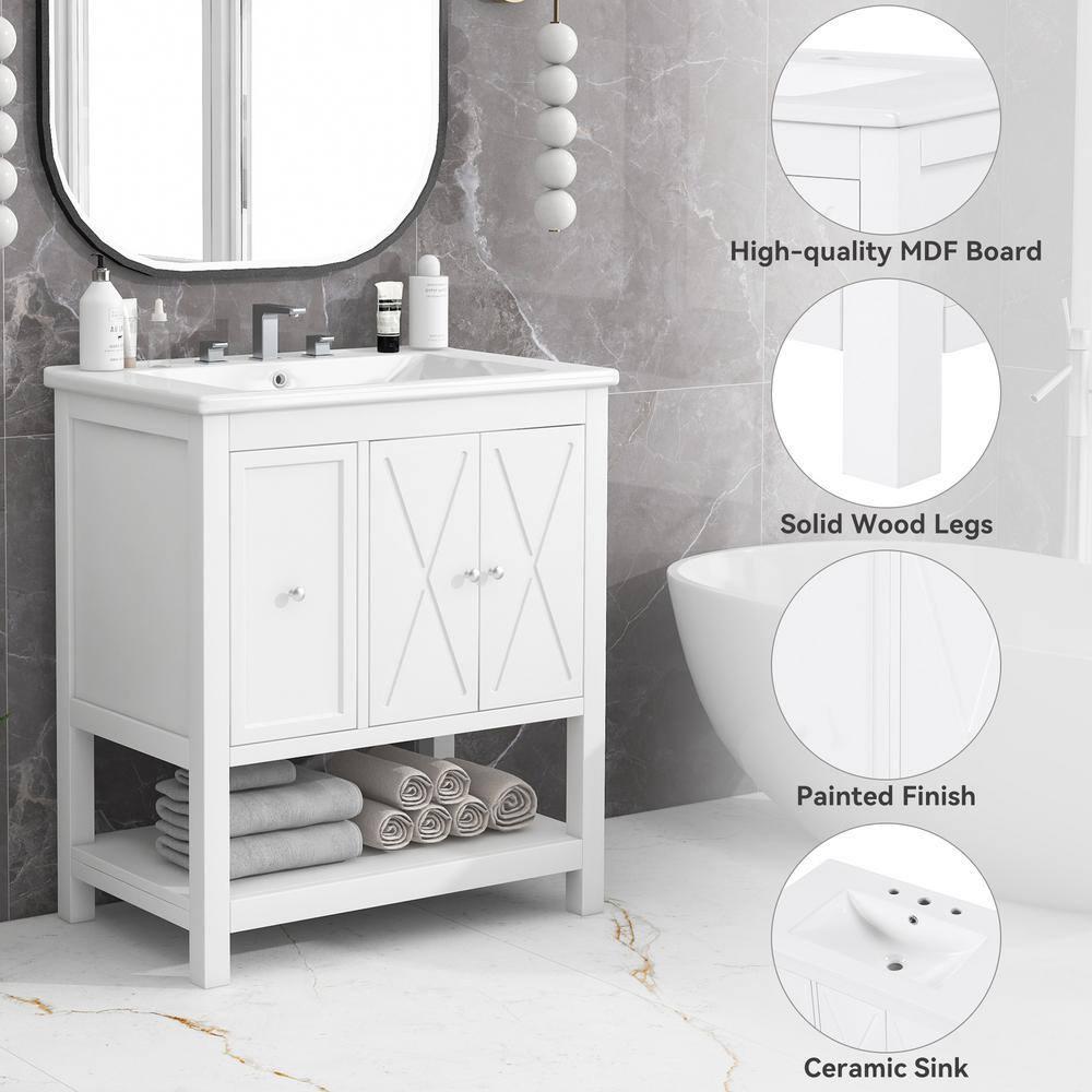 Myhomekeepers 30'' Single Bathroom Vanity with Solid Wood+MDF Top