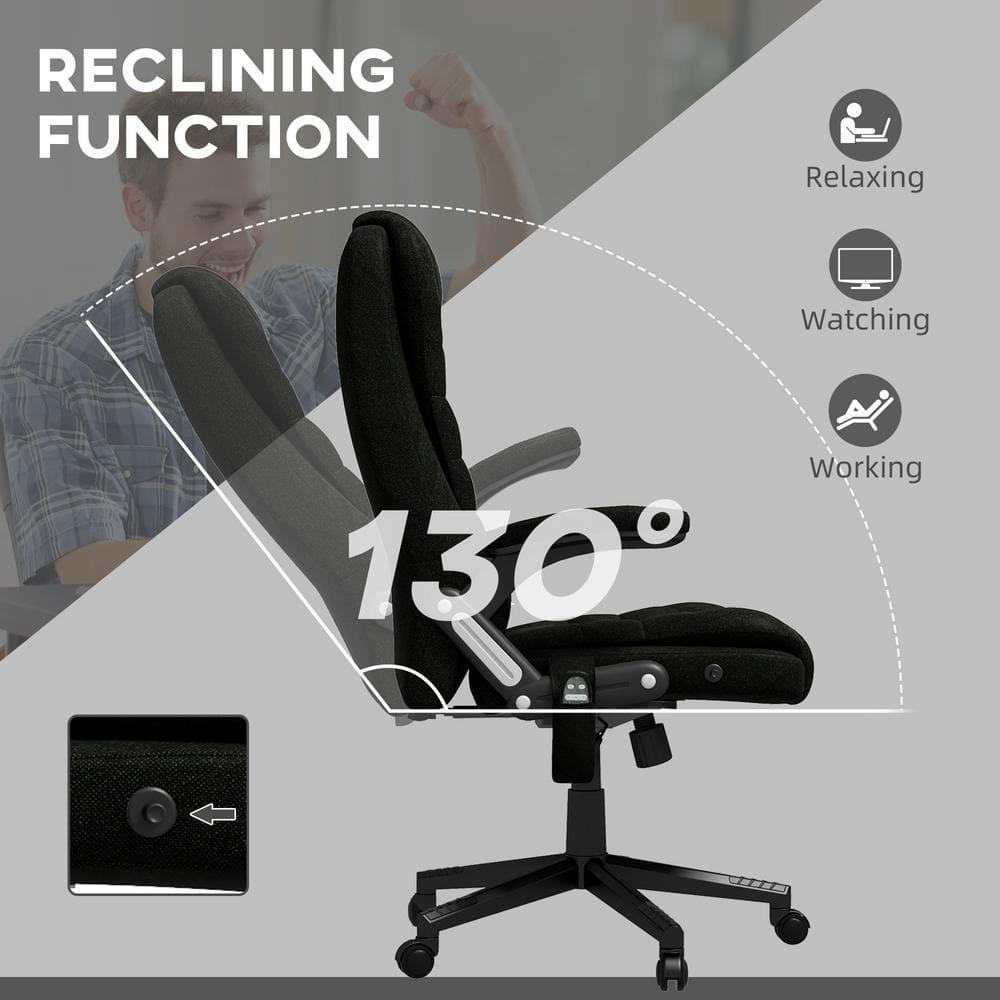Vinsetto 6 Point Vibrating Massage Office Chair with Heat, Linen High Back Executive Office Chair with Reclining Backrest, Armrests, Black