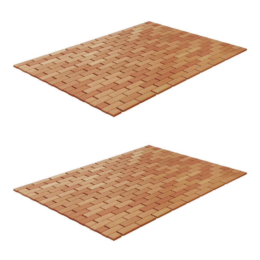 Bamboo Bath Mat Set – 2-Pack Non-Slip Wooden Bath Mats with Slatted Design for Indoor/Outdoor Bathtub, Shower, Sauna, Pool, or Hot Tub by Lavish Home