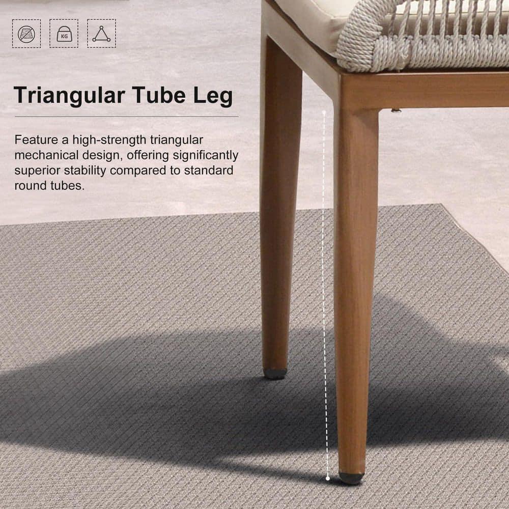 PURPLE LEAF 7 Pieces Patio Dining Set Aluminum Rectangular Table and Wicker Chairs with Cushions for Kitchen Porch Garden Modern Outdoor Furniture Sets, Beige and Dark Grey