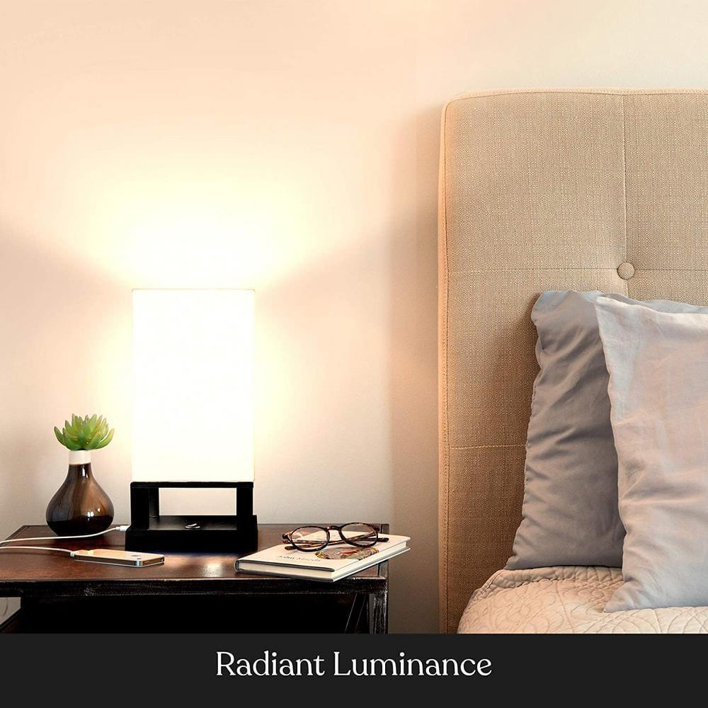 Brightech Maxwell 14 in. Mid-Century Modern LED Bedside Table Lamp with Fabric Square Shade