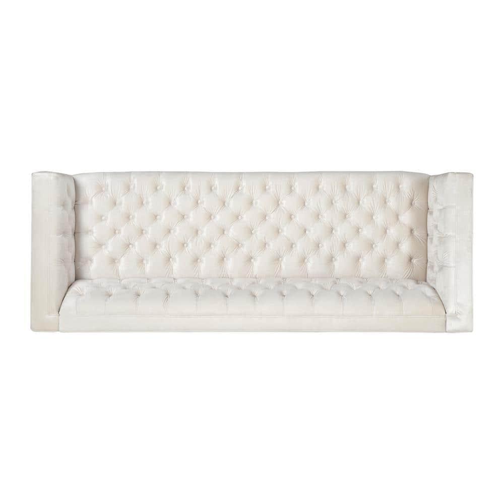 Noble House Camden Tufted Velvet Sofa, Beige, Silver
