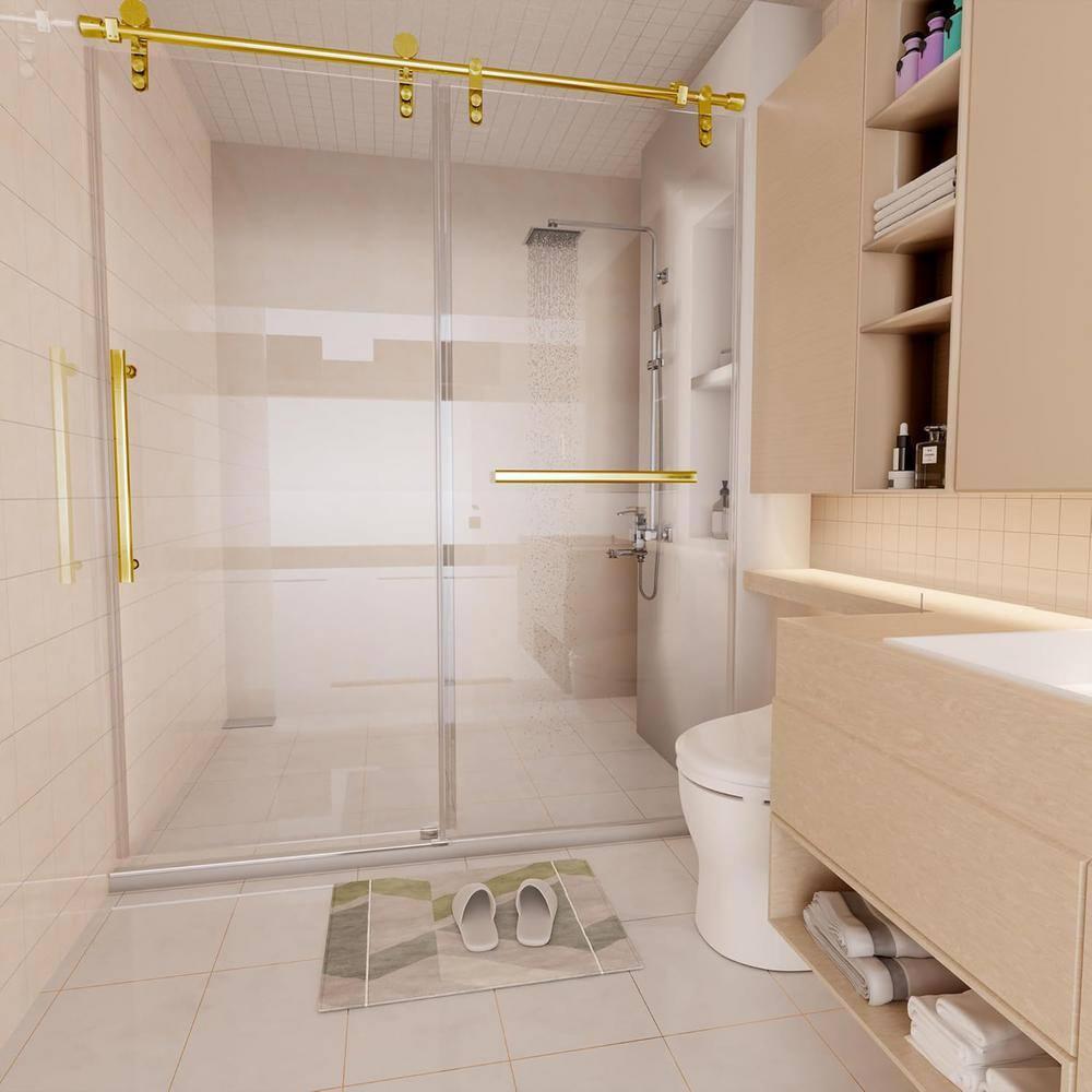 Gotland Frameless Shower Door 56-60" W × 76" H, Sliding Shower Doors with Stainless Steel Handle, Glass Shower Door with 5/16" Clear Tempered Glass