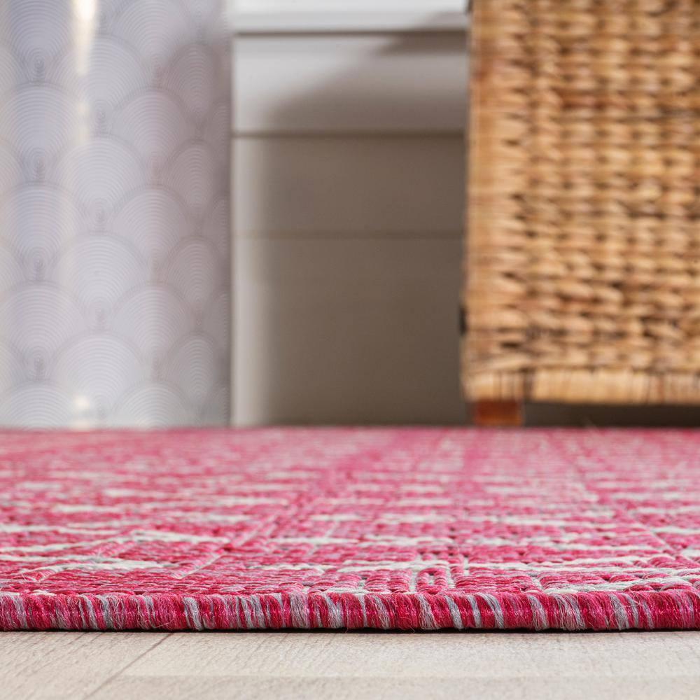 4' x 6' Ourika Moroccan Geometric Textured Weave Indoor/Outdoor Area Rug, Fuchsia/Light Gray - JONATHAN Y