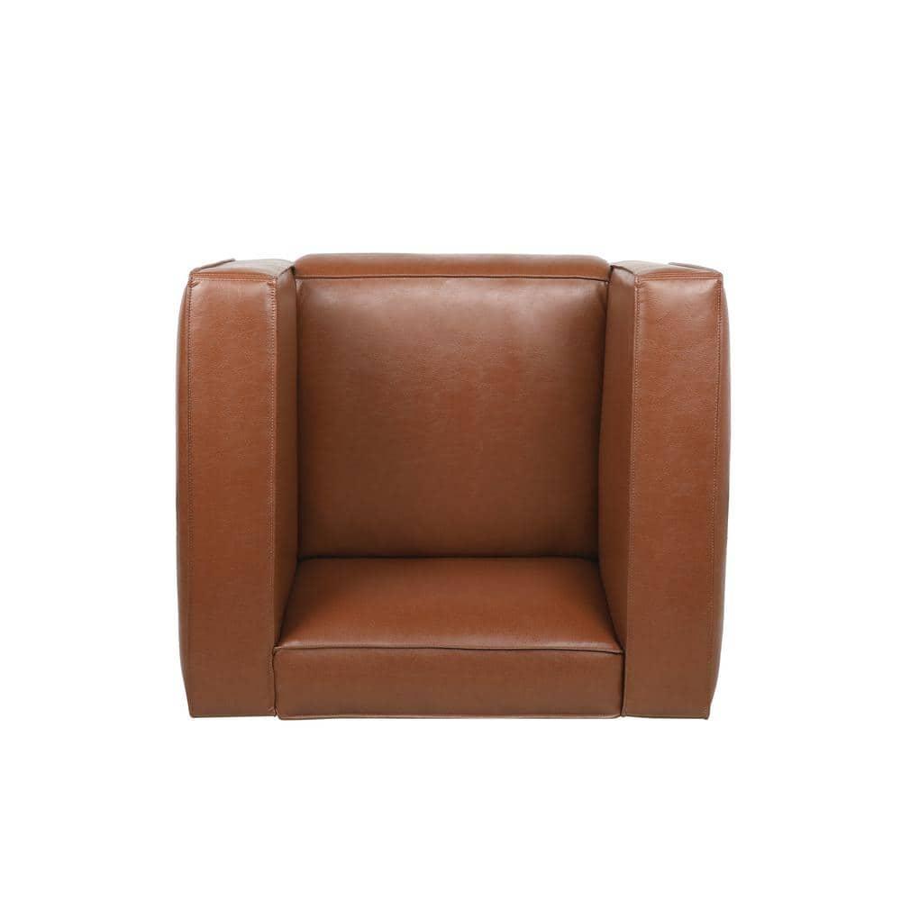 Noble House Denison Faux Leather Club Chair, Cognac Brown and Dark Walnut
