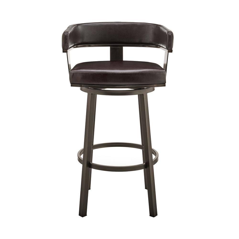 Cohen 26" Counter Height Swivel Bar Stool in Java Silver Finish and Chocolate Faux Leather