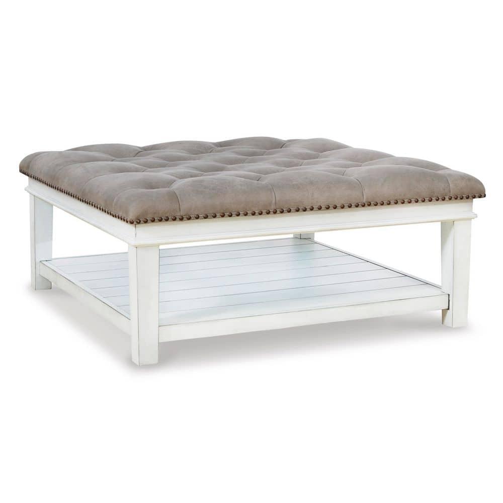 Signature Design by Ashley Contemporary Kanwyn Upholstered Ottoman Coffee Table, Whitewash
