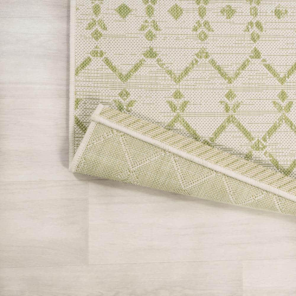 3' x 5' Ourika Moroccan Geometric Textured Weave Indoor/Outdoor Area Rug, Cream/Green - JONATHAN Y