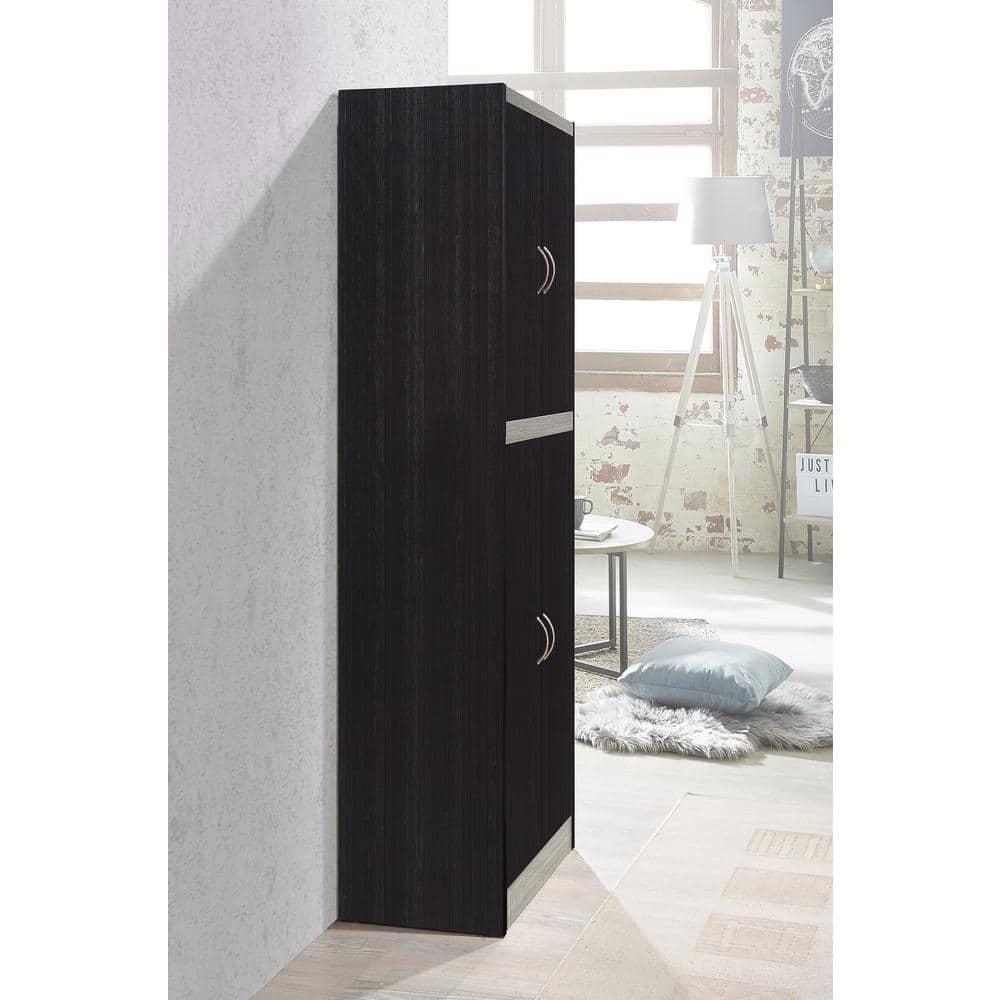 Hodedah 4 Door Kitchen Pantry 4 Shelves 5 Compartments in Chocolate-Grey Wood